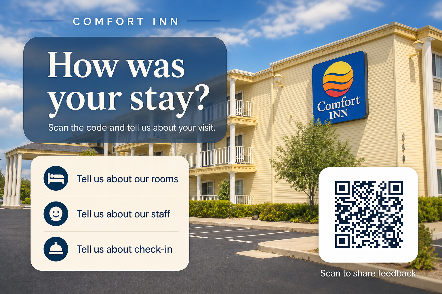 Example Review Garden postcard with QR code for Comfort Inn